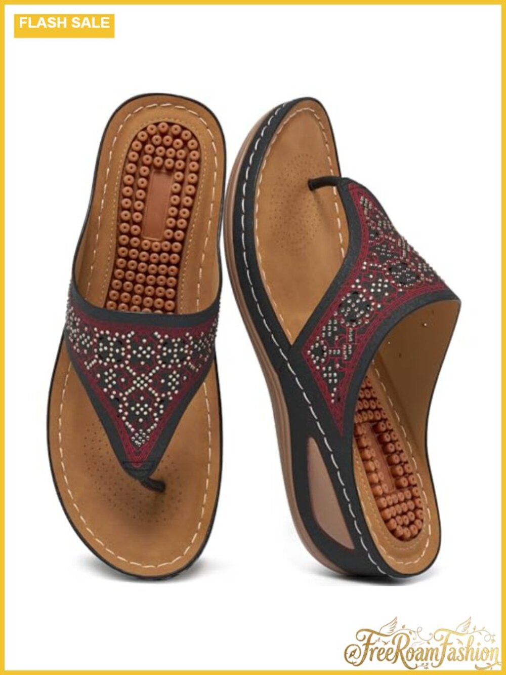 Wedge Flip Flop Sandals Memory Foam Rhinestone Womens Comfort
